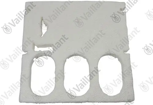 Isolierungsteil in weißer Farbe, mit mehreren Aussparungen, geeignet für Anwendungen in Heizsystemen von Vaillant. Ideal zum Schutz und zur Dämmung.